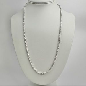 Silver Chain Solid Silver Rope Chain Necklace 3mm 24 Inches Stamped .925 Italy
